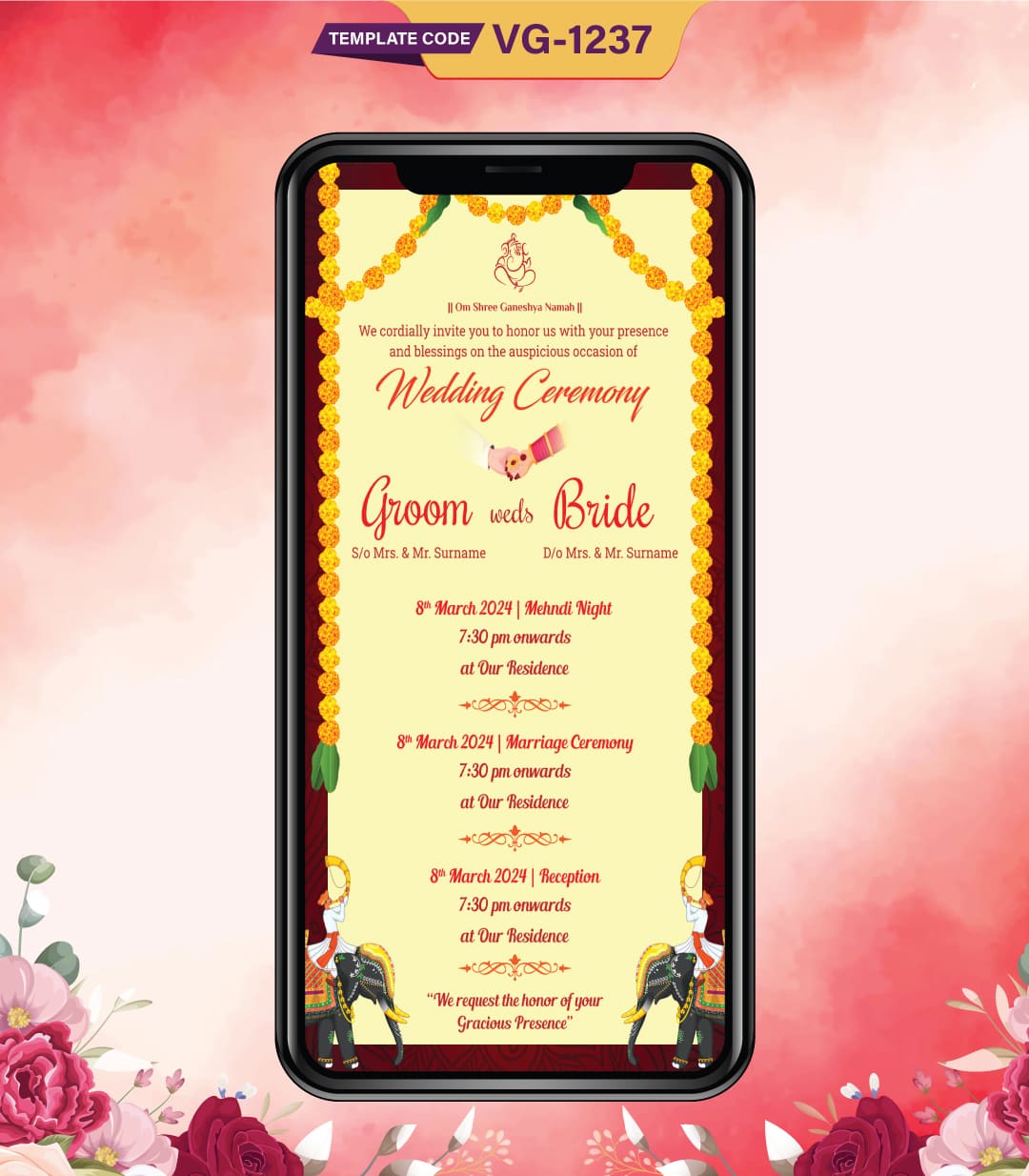 Cartoon Couple Hindu Wedding Invitation Card
