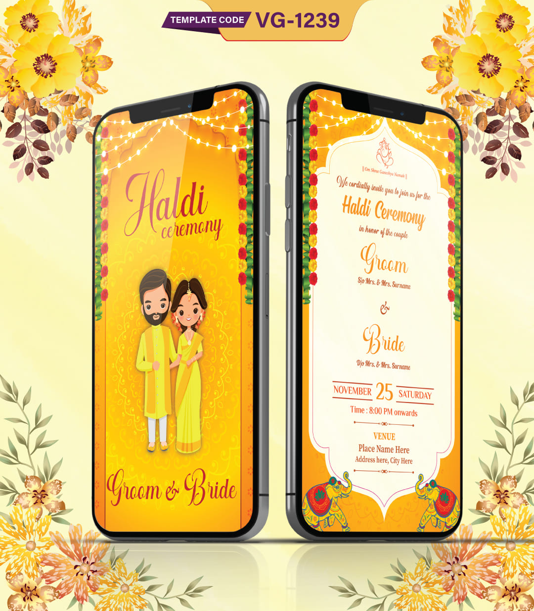 Cartoon Haldi Ceremony Invitation Card