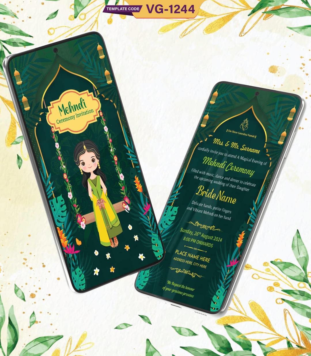 Cartoon Mehndi Ceremony Invitation Card - Custom Mehndi Invitation Card