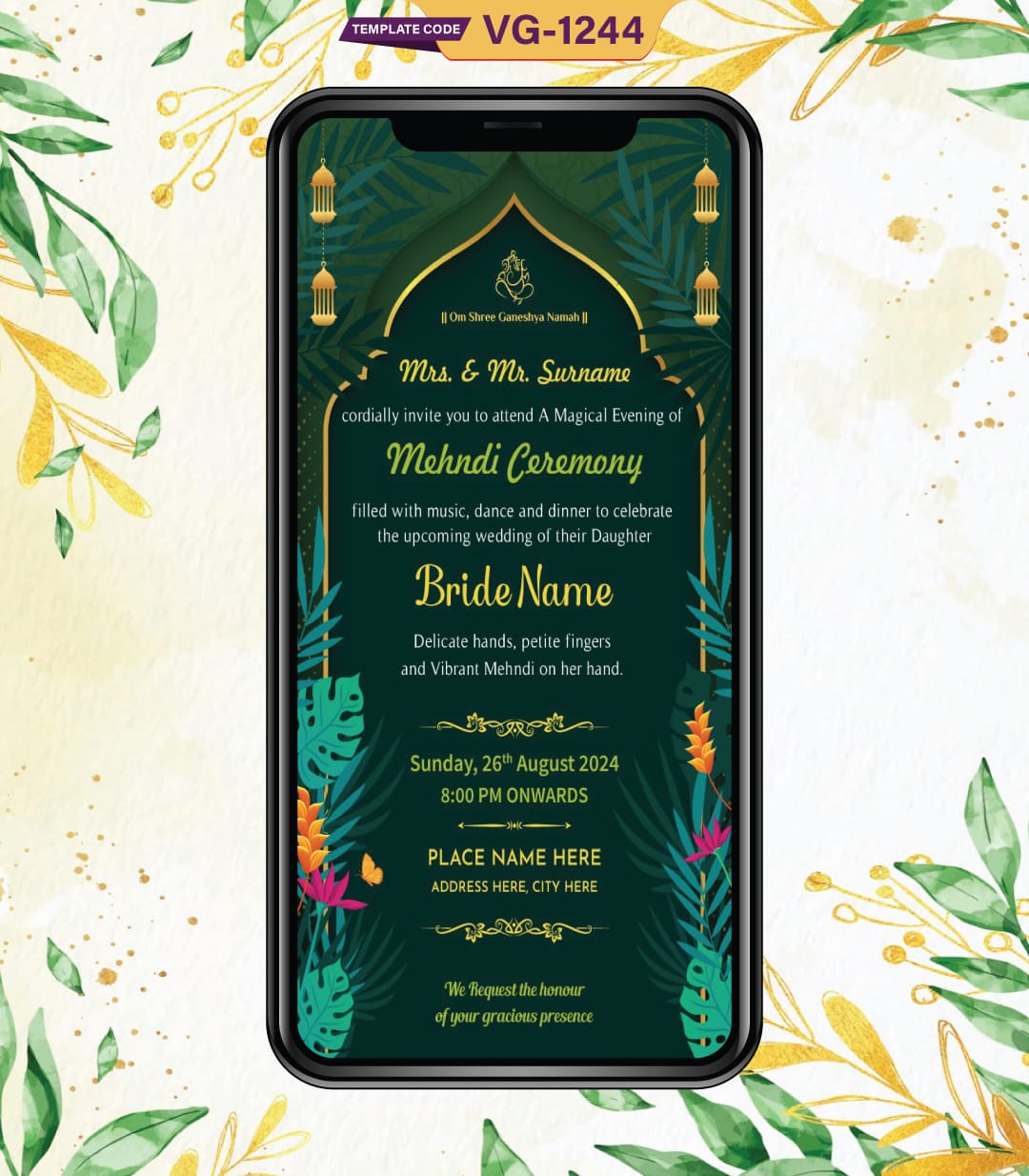 Cartoon Mehndi Ceremony Invitation Card
