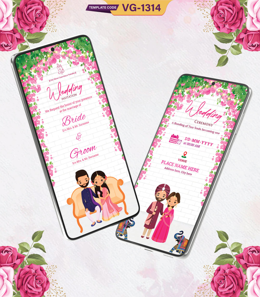 Couple Cartoon Wedding Invitation Pdf Card - Indian Wedding Invitation