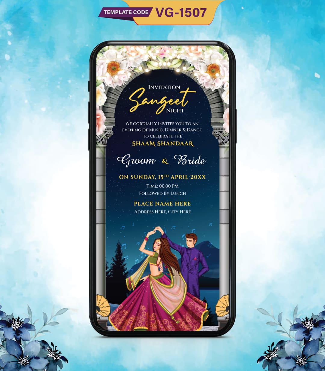Custom Sangeet Night Invitation Card