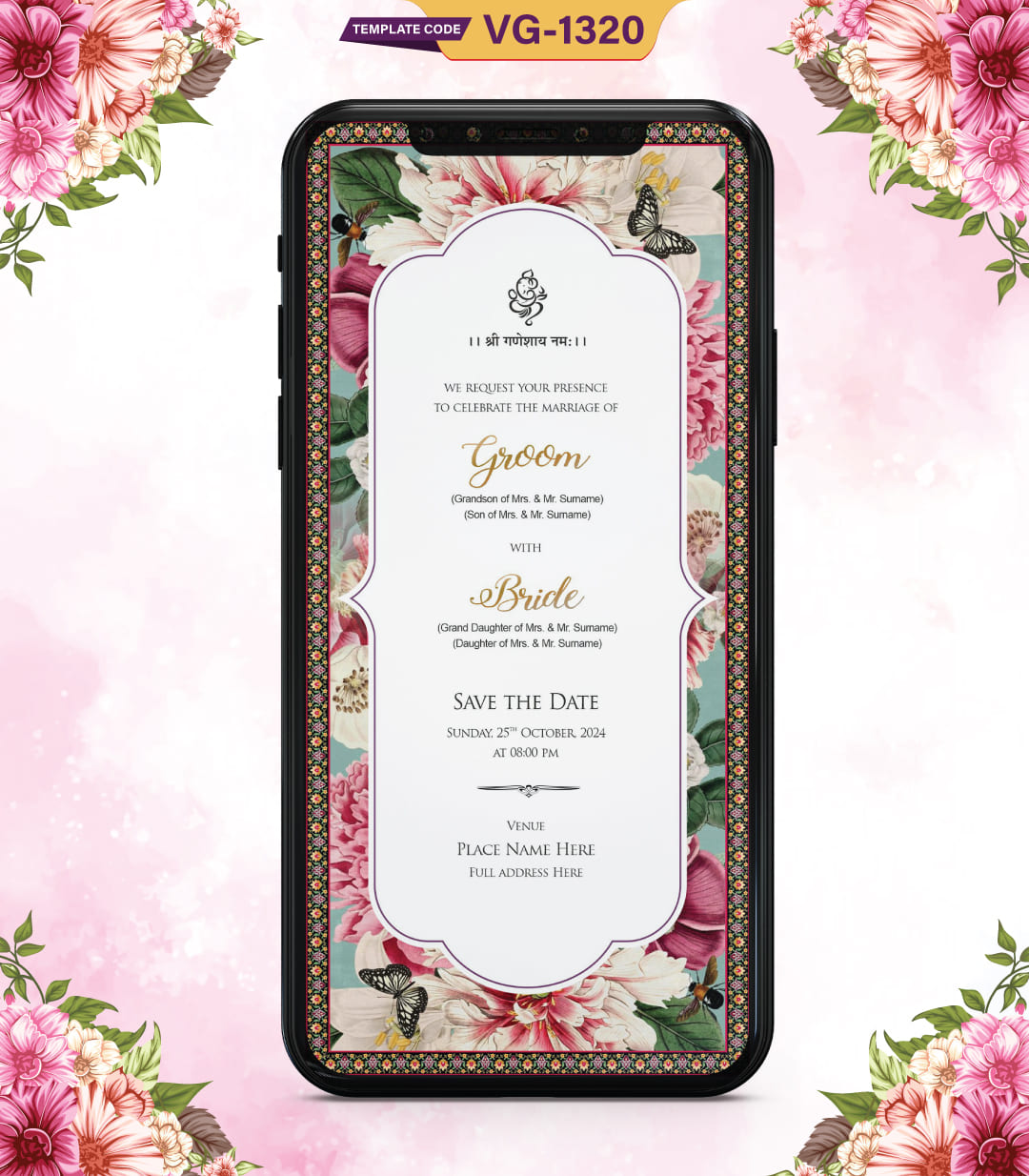 Floral Theme Wedding Card