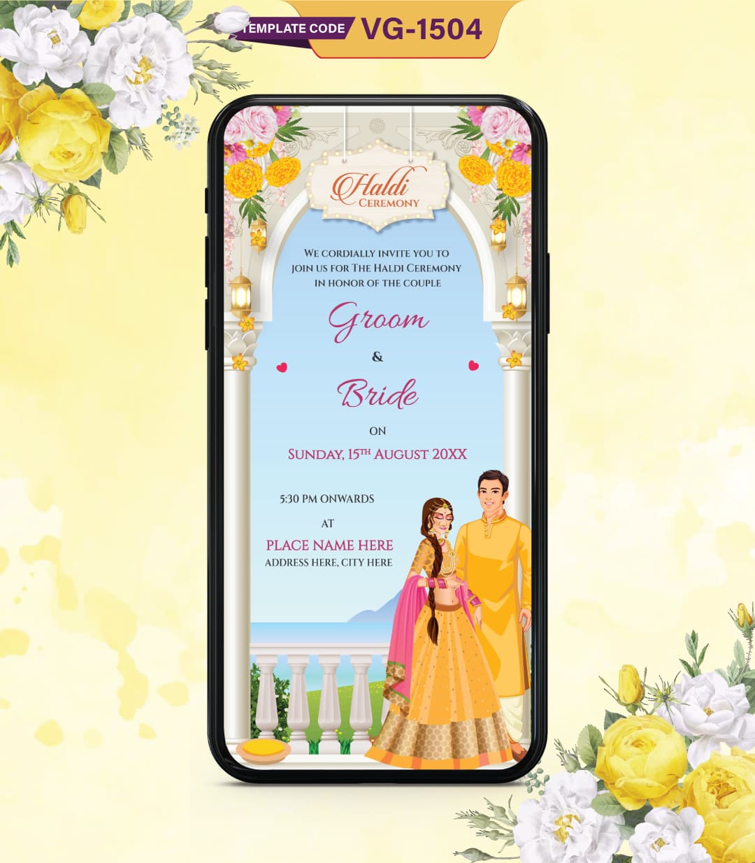 Groom And Bride Haldi Invitation Card