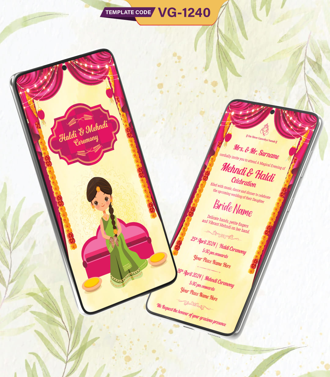 Haldi And Mehndi Invitation Card Wedding - Custom Haldi & Mehndi Invite