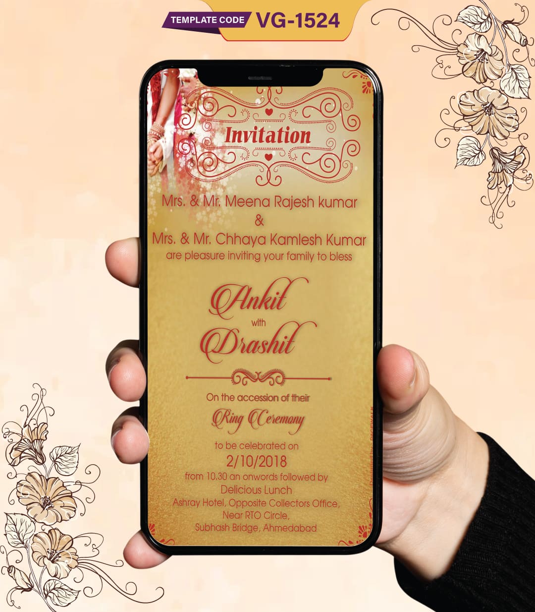 Indian Ring Ceremony Invitation Card