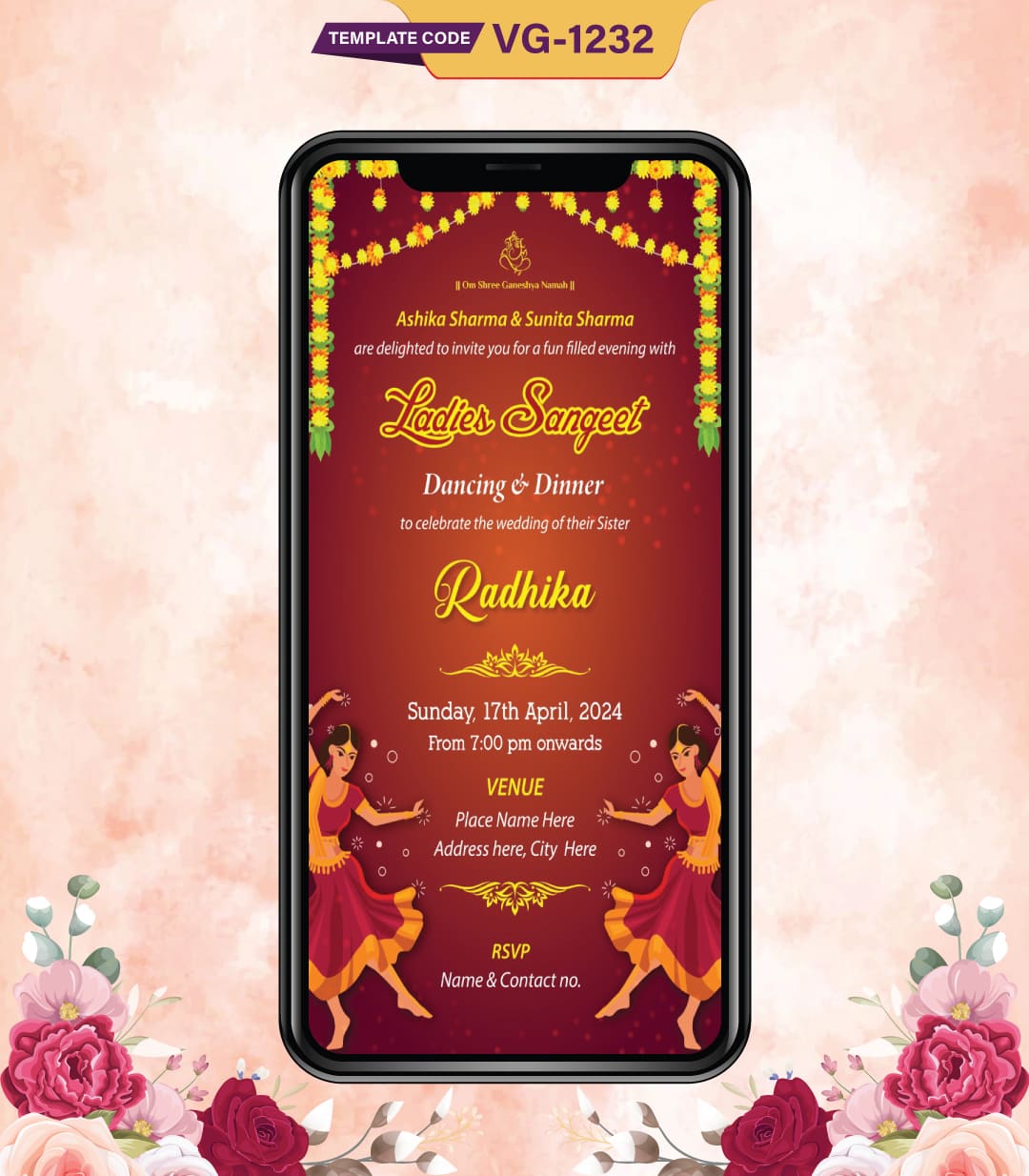 Ladies Sangeet Wedding Invitation Card