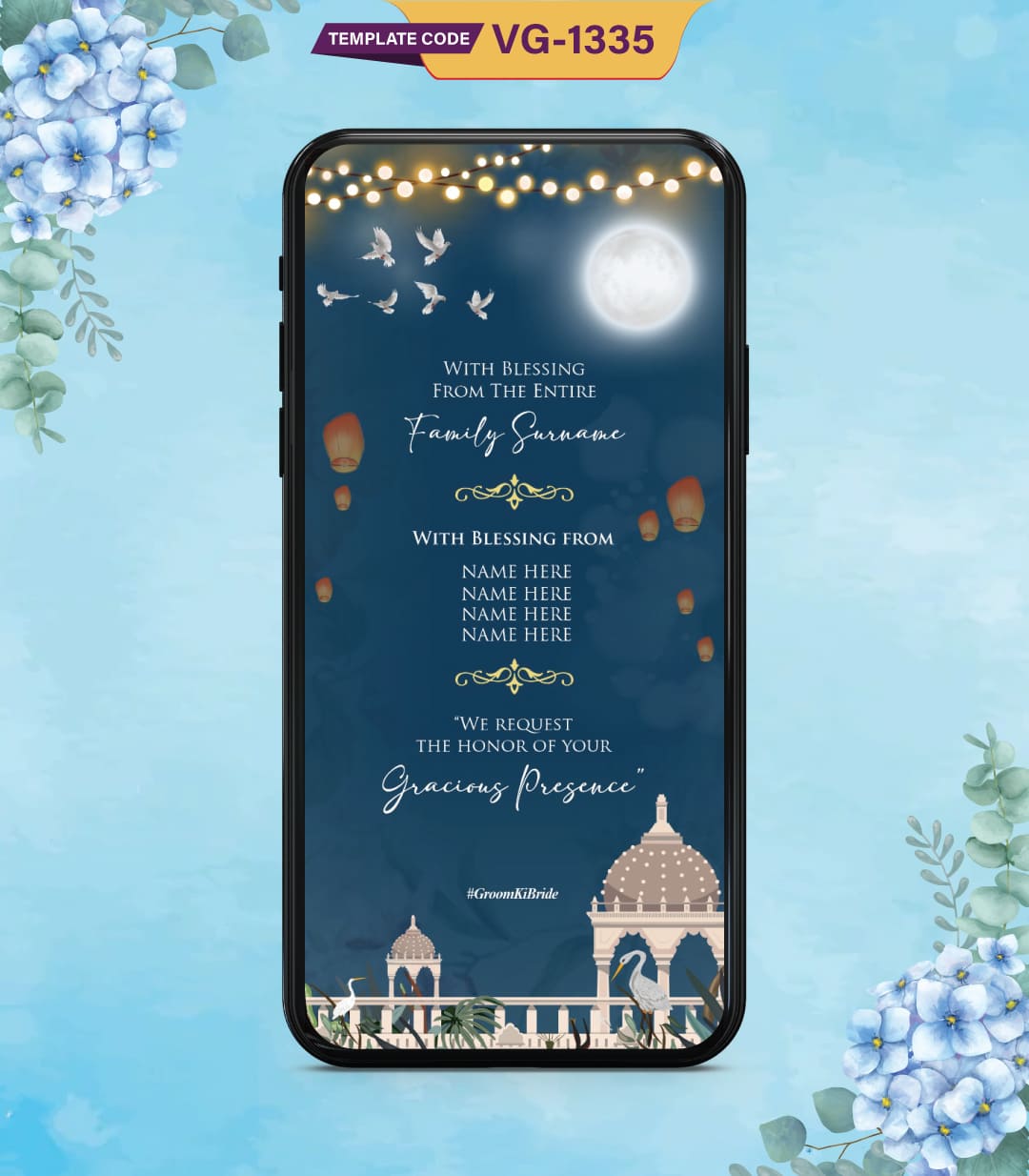 Moon Blue Night Theme Wedding Invitation