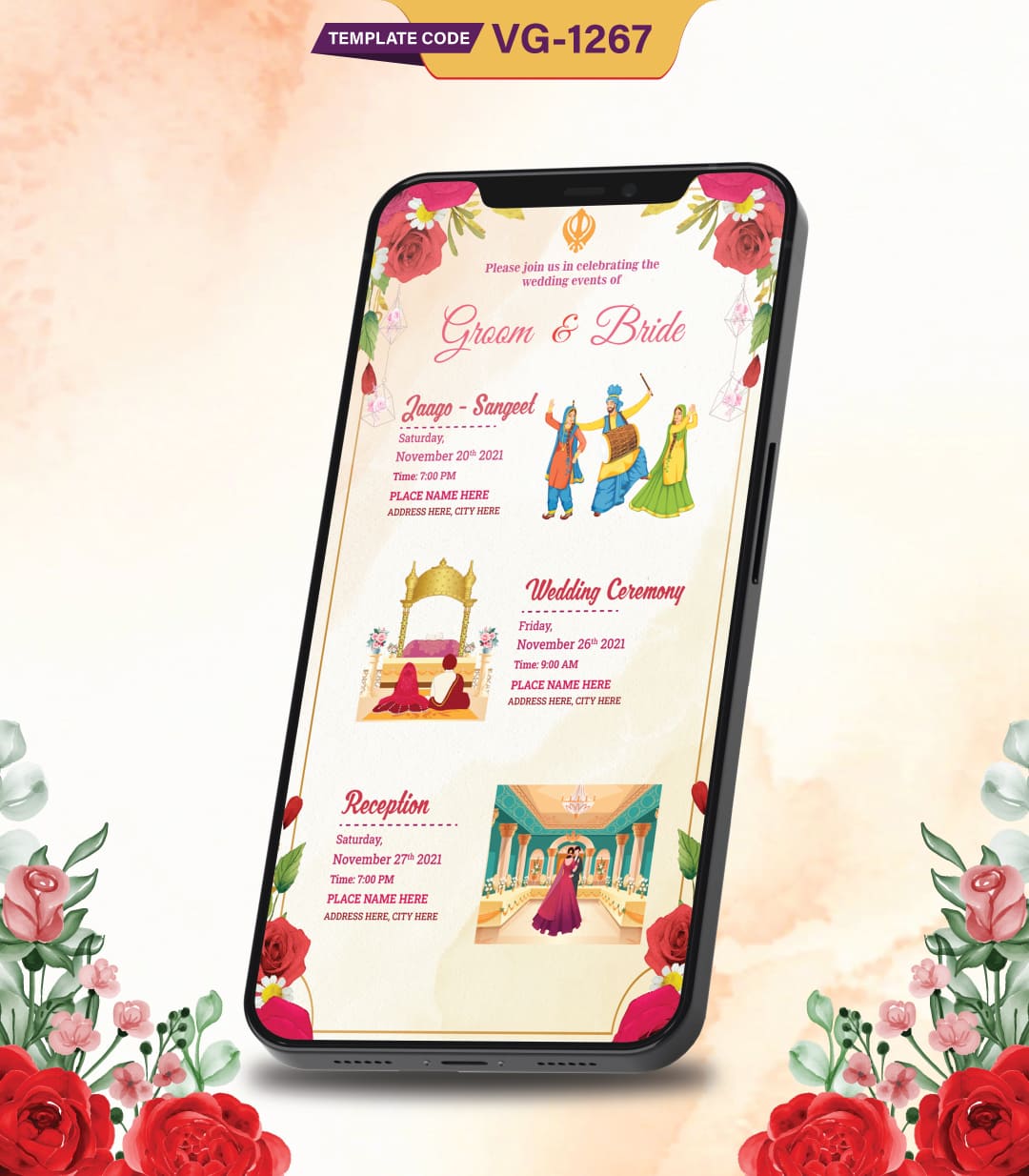 Multiple Function Punjabi Wedding Invitation Card