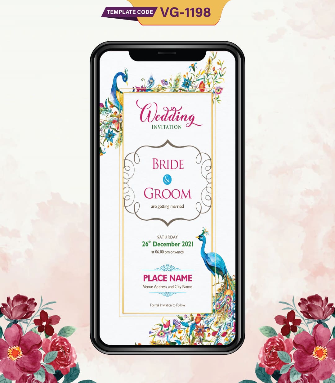 Peacock Theme Wedding Card