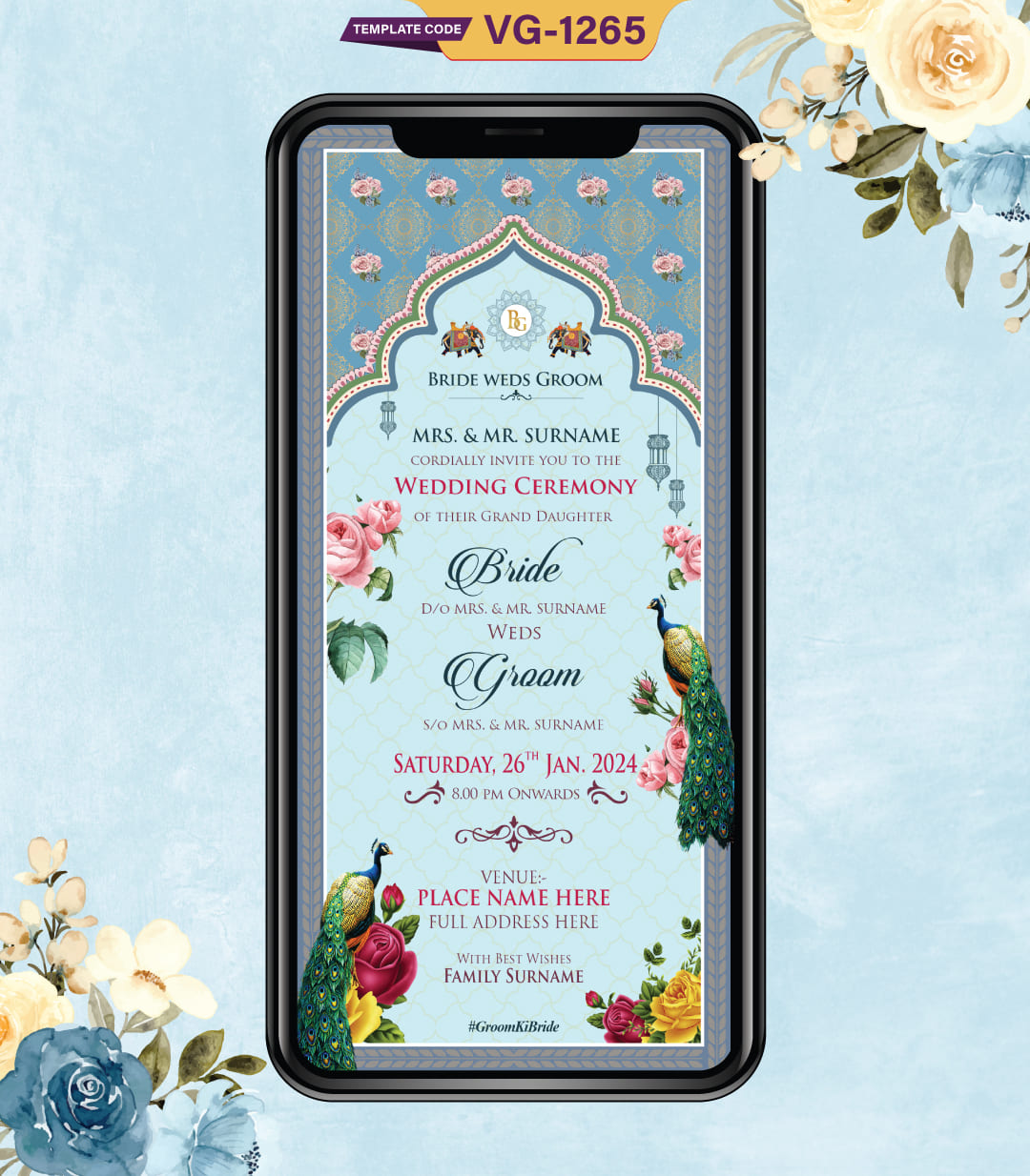 Peacock Theme Wedding Invitation Card