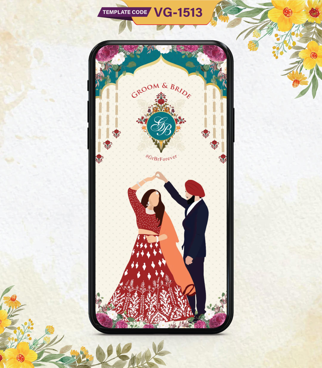 Punjabi Sikh Wedding Caricature Invitation Card