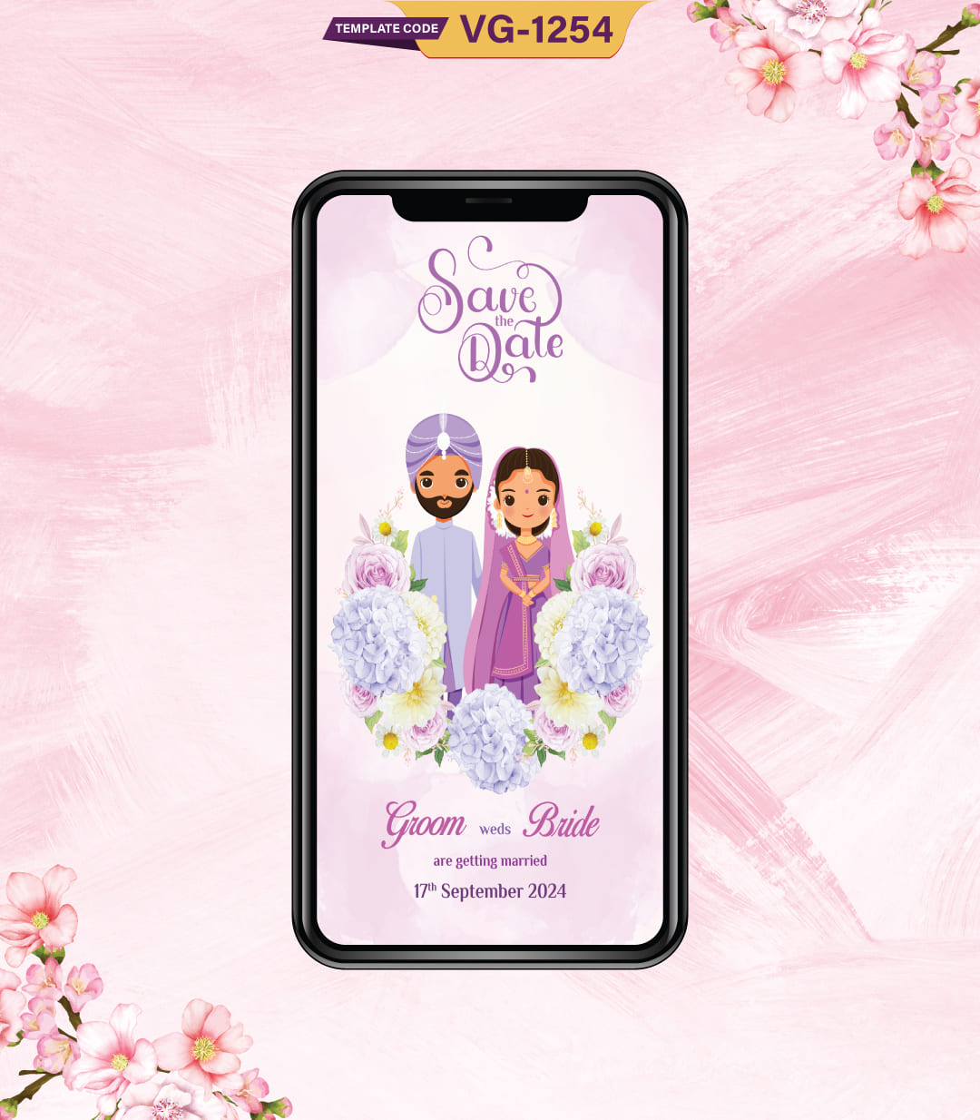 Purple Floral Theme Wedding Invitation Card