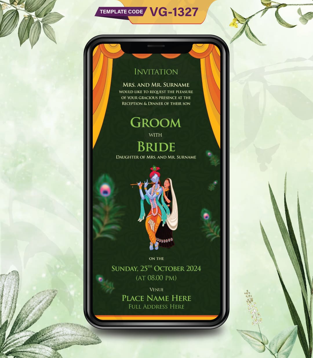 Radha Krishna Theme Wedding Invitation Templates
