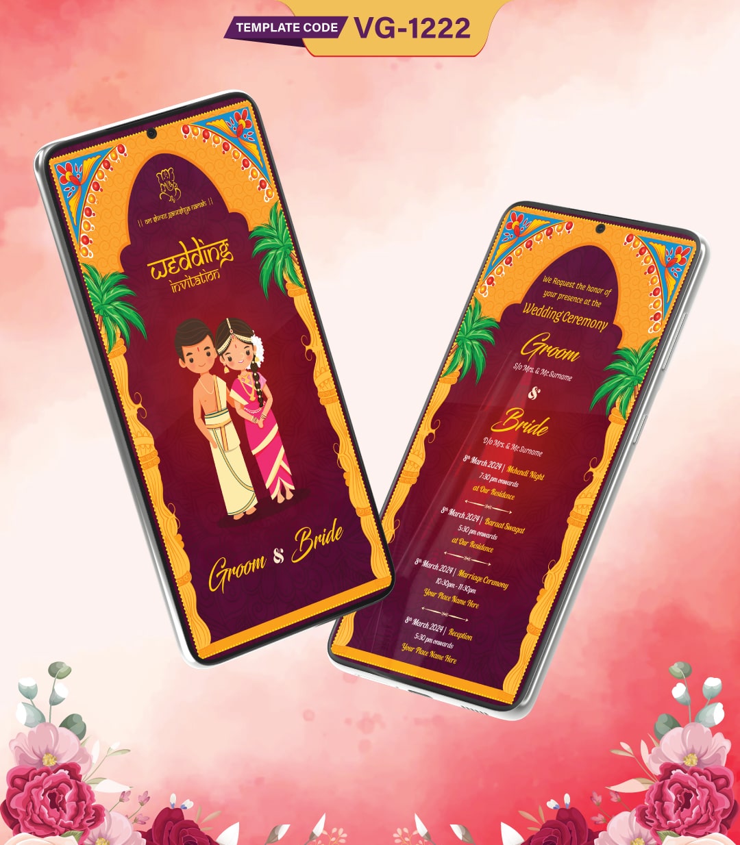 Tamil Couple Cartoon Wedding Invitation Card - Best Tamil Wedding card