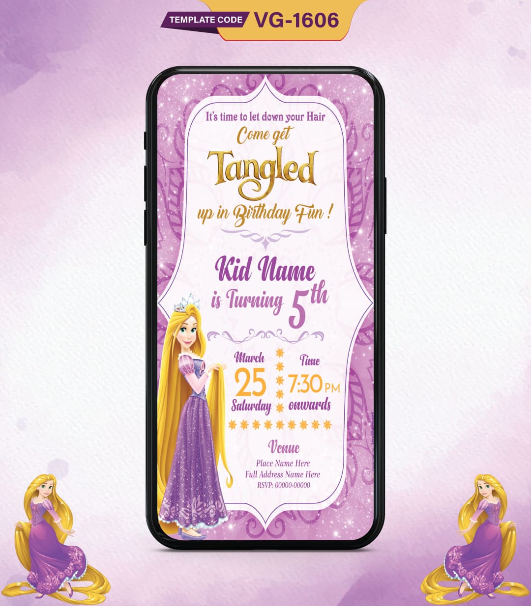 Tangled Themed Birthday Invitation Card