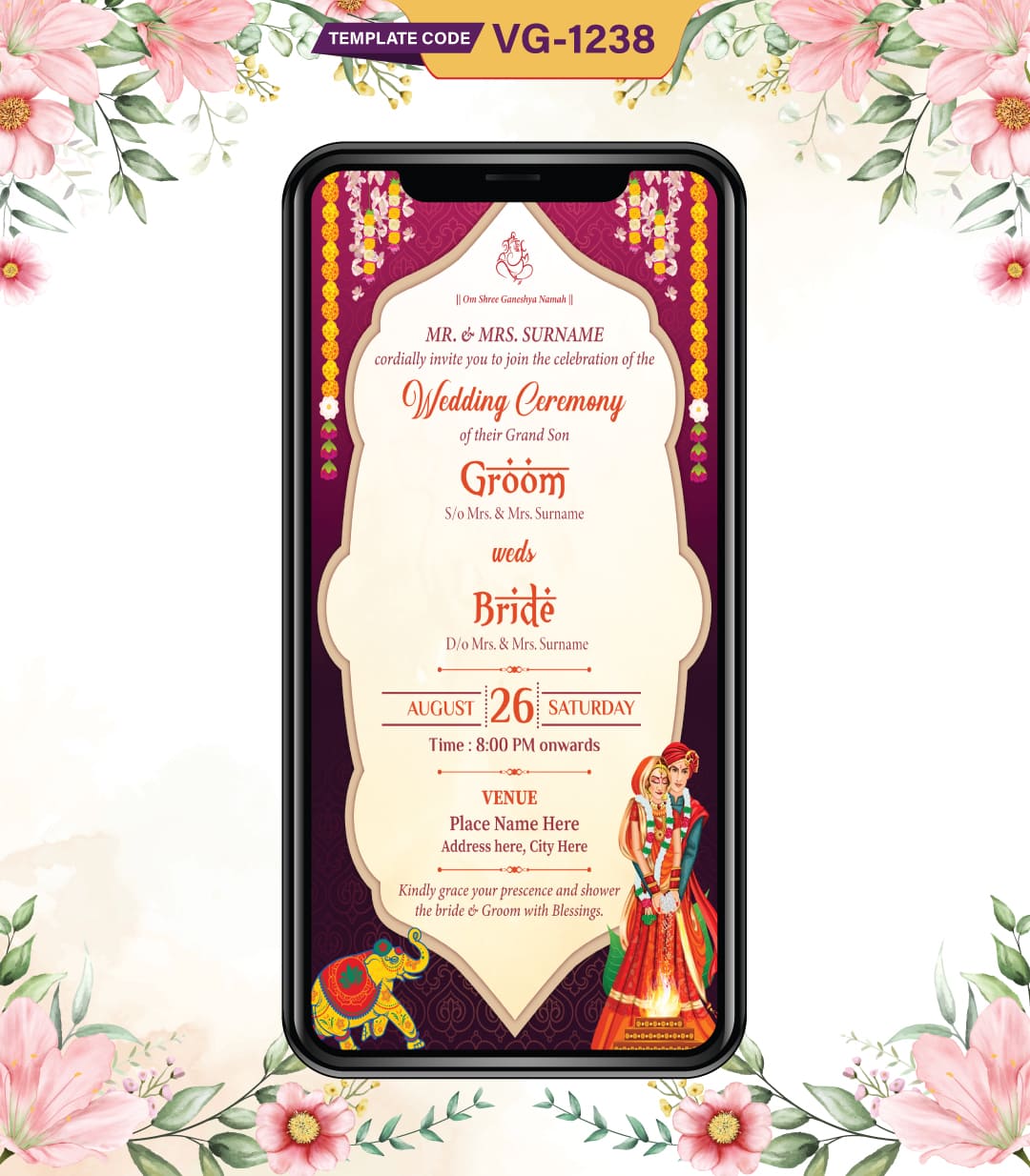 Traditional Hindu Wedding Ceremony Invitation