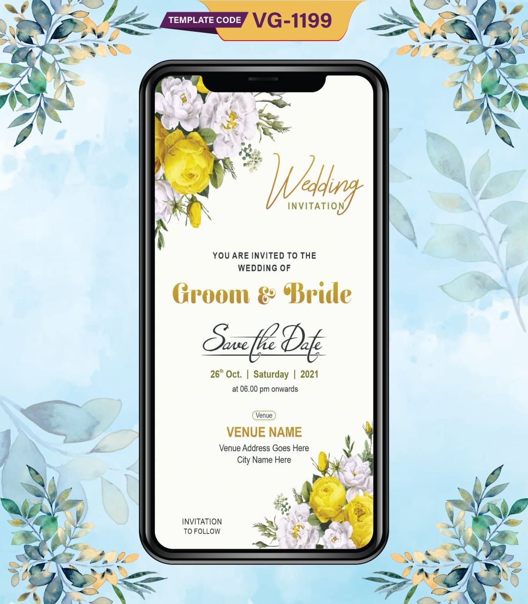 Yellow Floral Wedding Invitation Card
