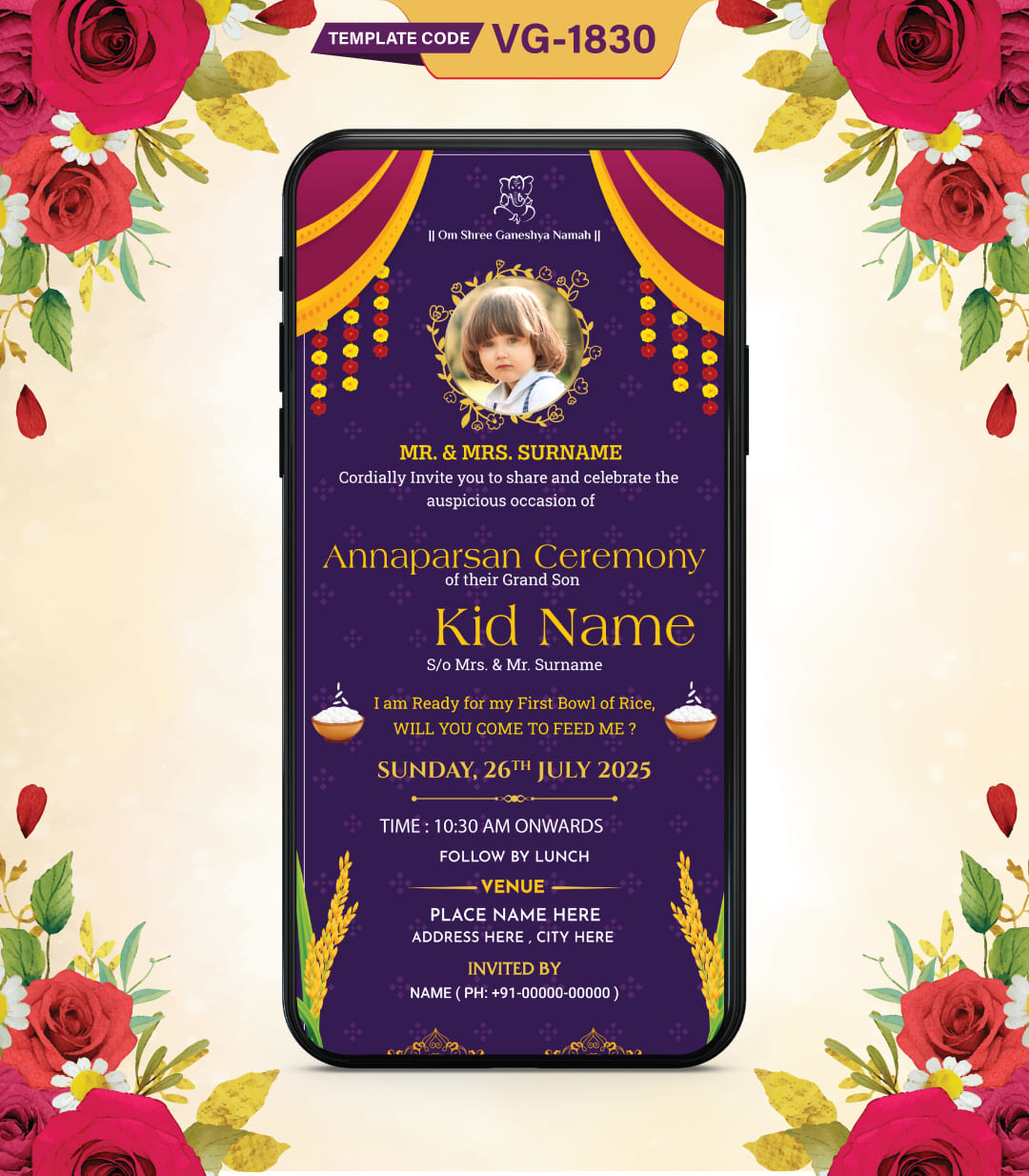 Annaprasana Ceremony Invitation Card