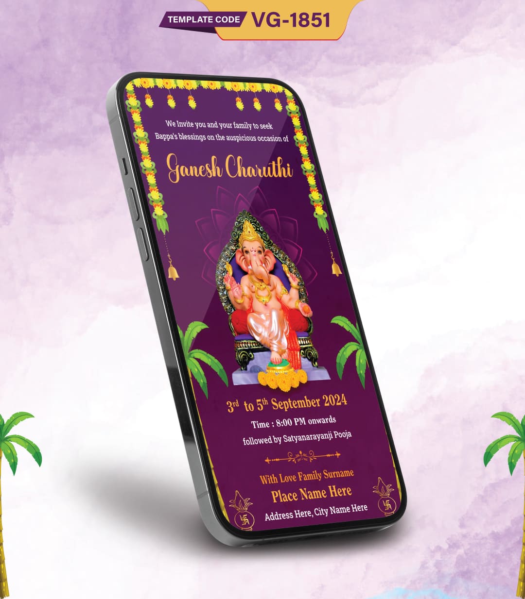 Customised Ganpati Puja Invitation Card