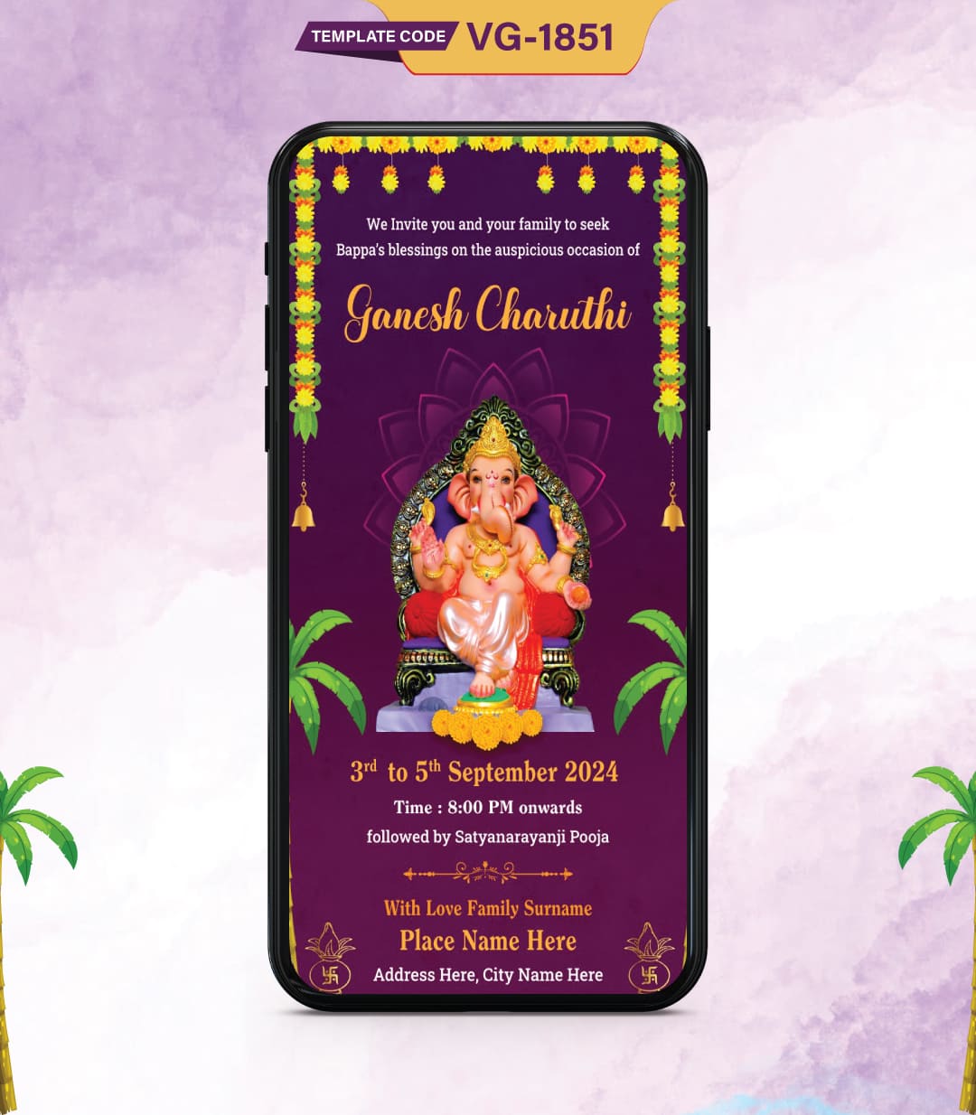 Customised Ganpati Puja Invitation Card