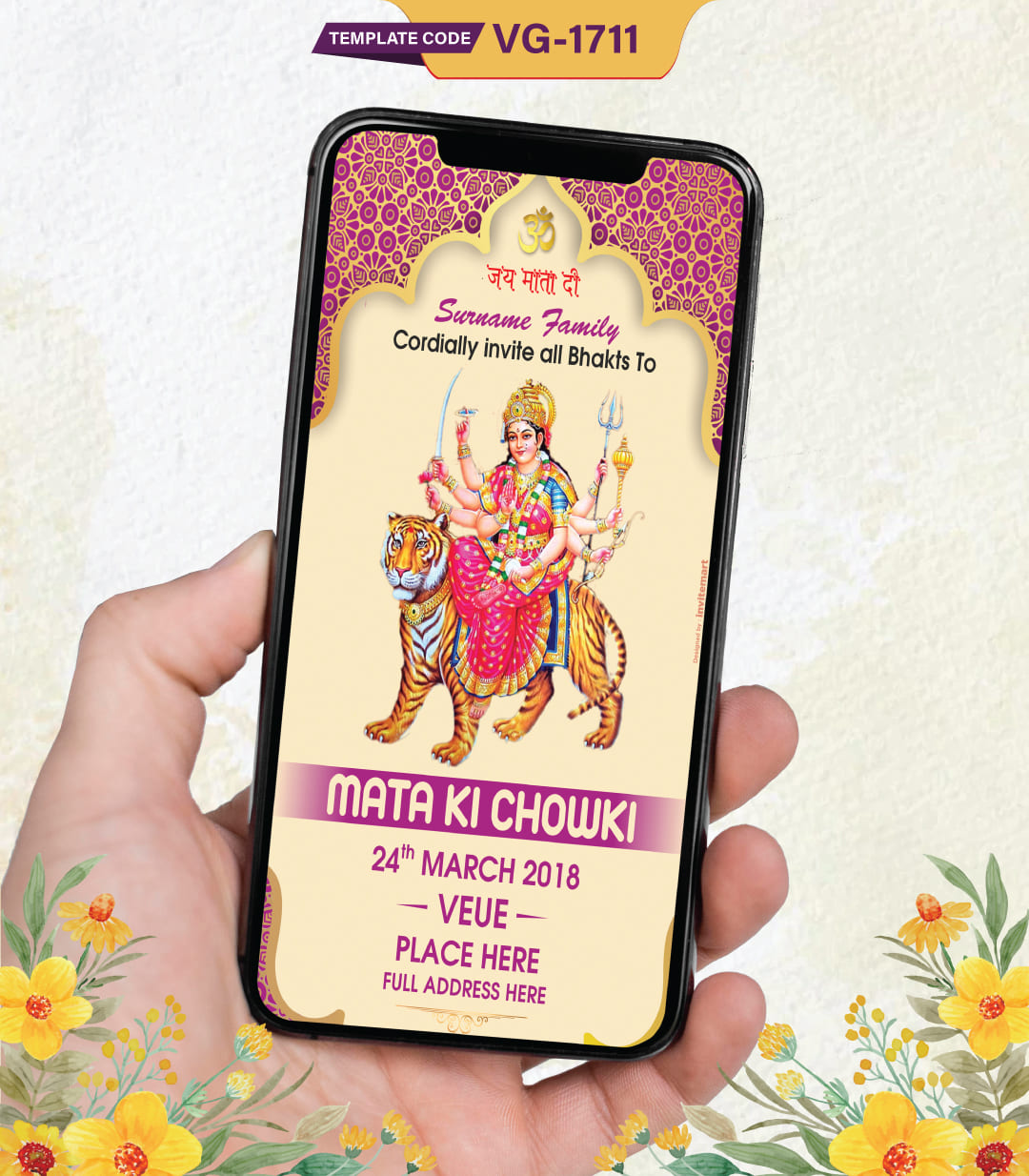 Digital Mata Ki Chowki Invitation Card