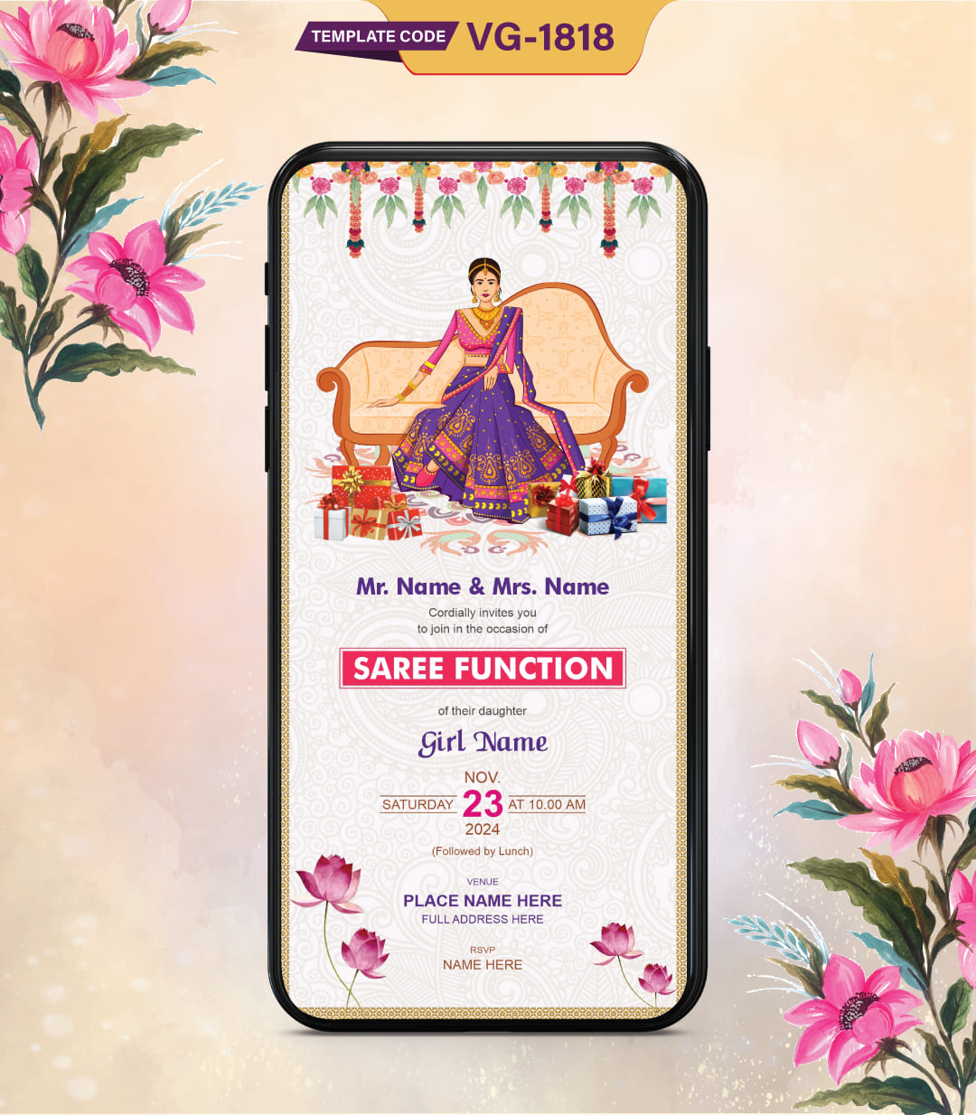 Half Saree Function Invitation Card