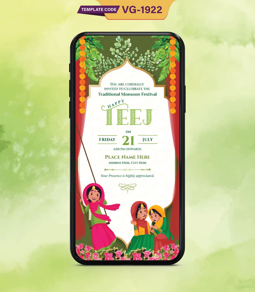 Happy Teej Invitation Card
