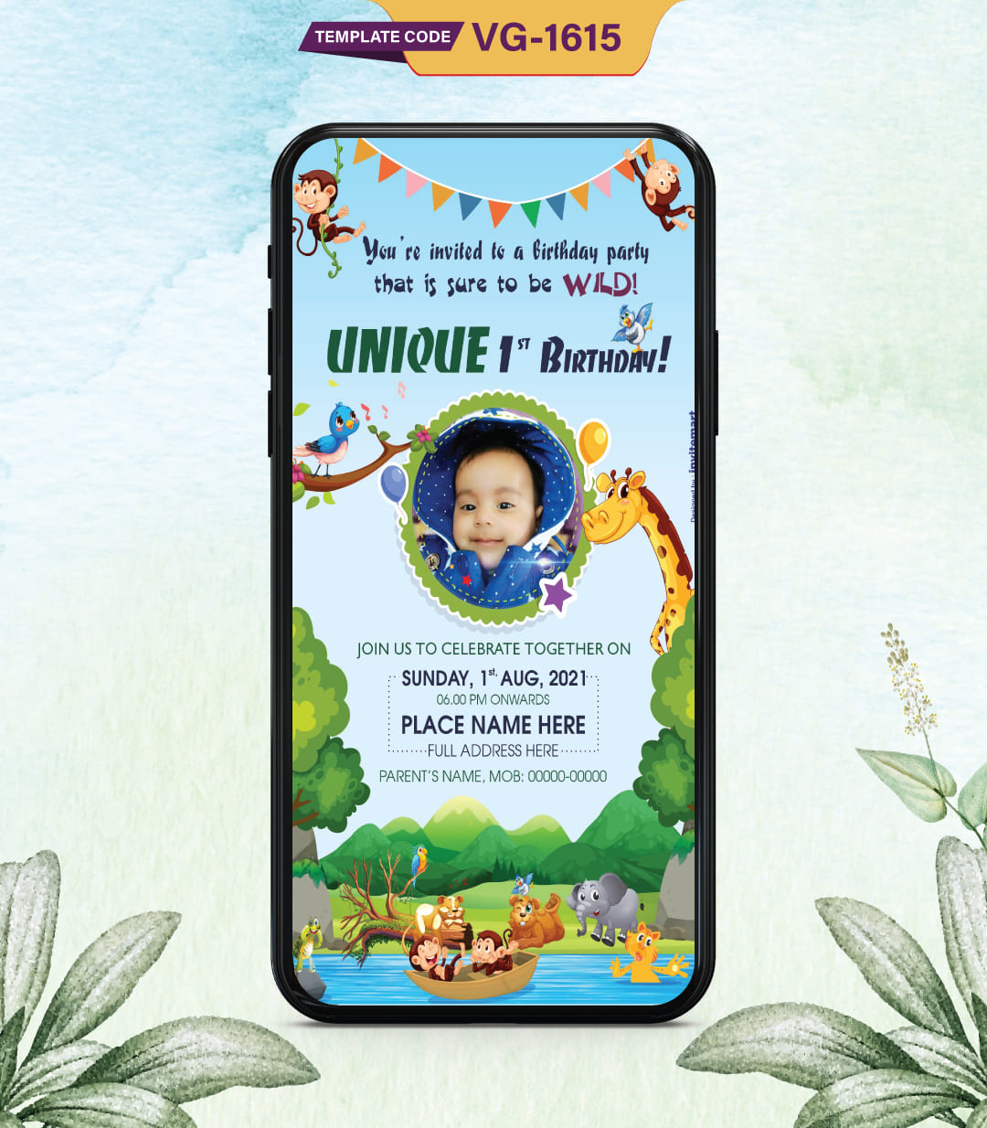 Jungle Theme Birthday Party Invitation Card
