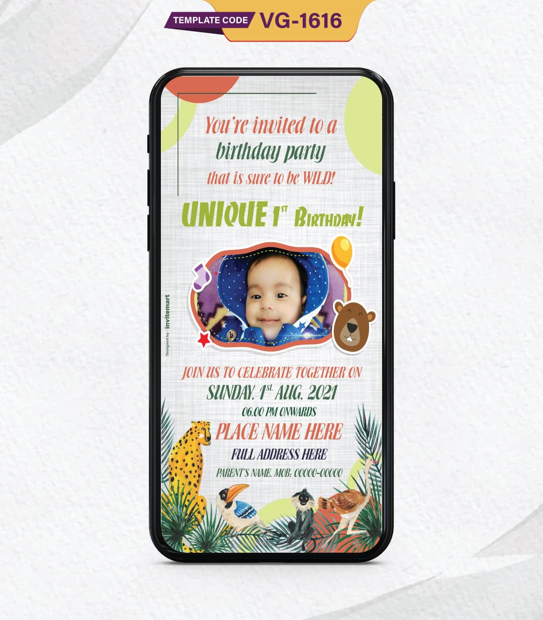 Jungle Themed Birthday Invitation Card
