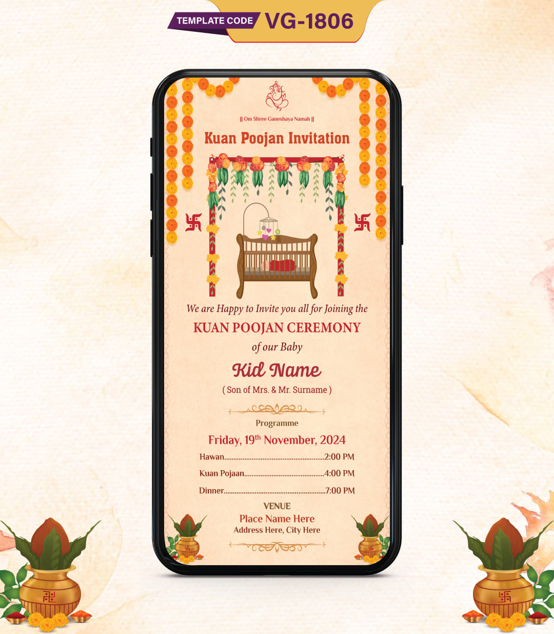 Kuan Pooja Invitation Card