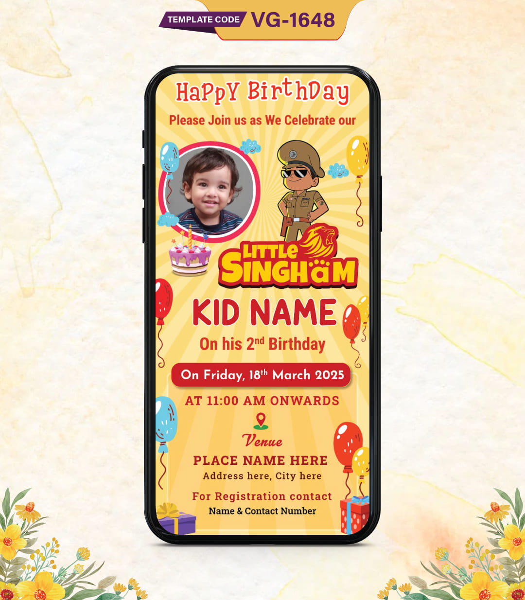 Little Singham Birthday Invitation Card