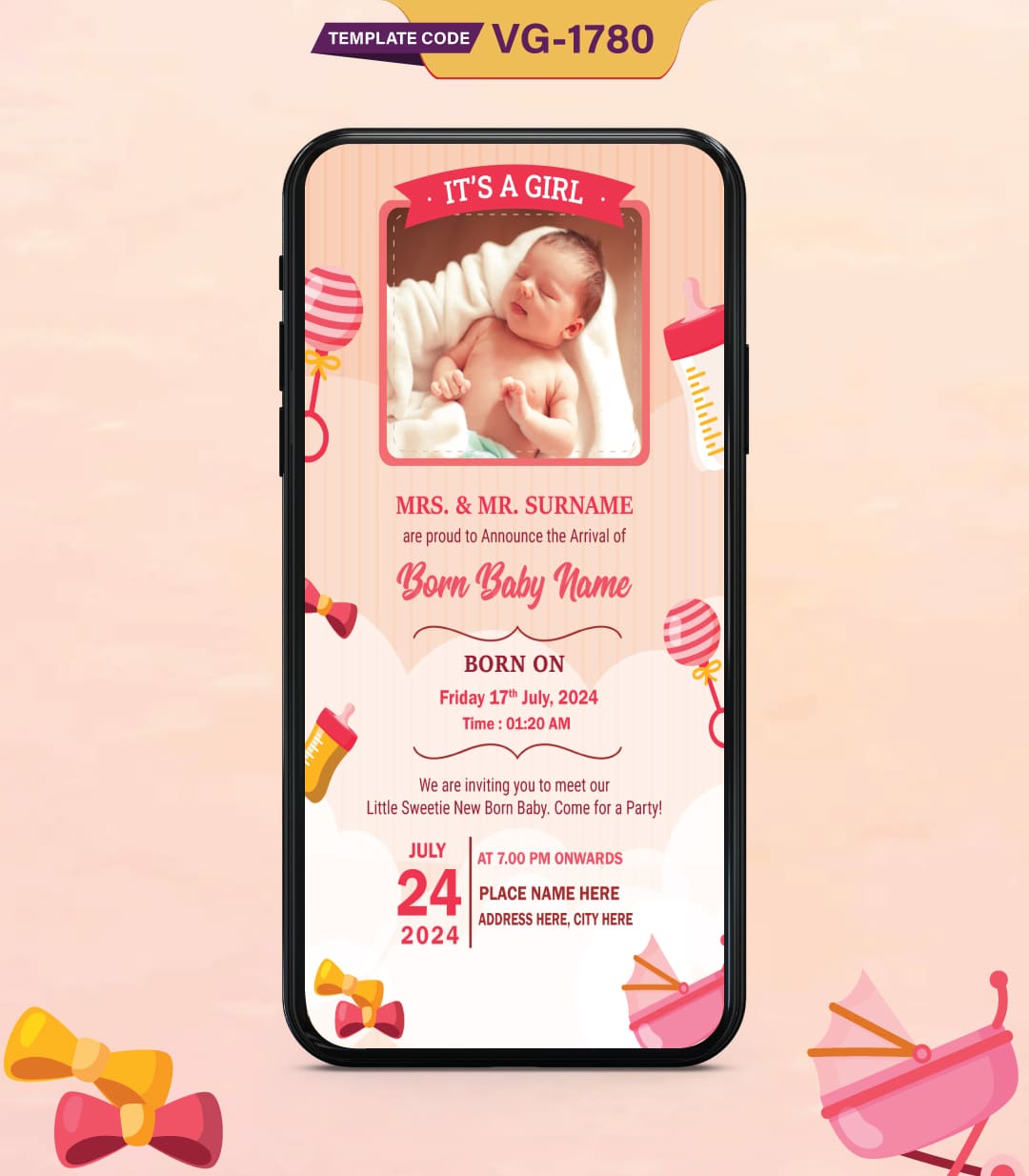 Newborn Baby Birth Announcement Card