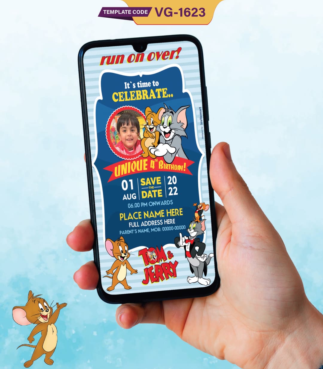 Tom And Jerry Theme Birthday Party Invitation Card