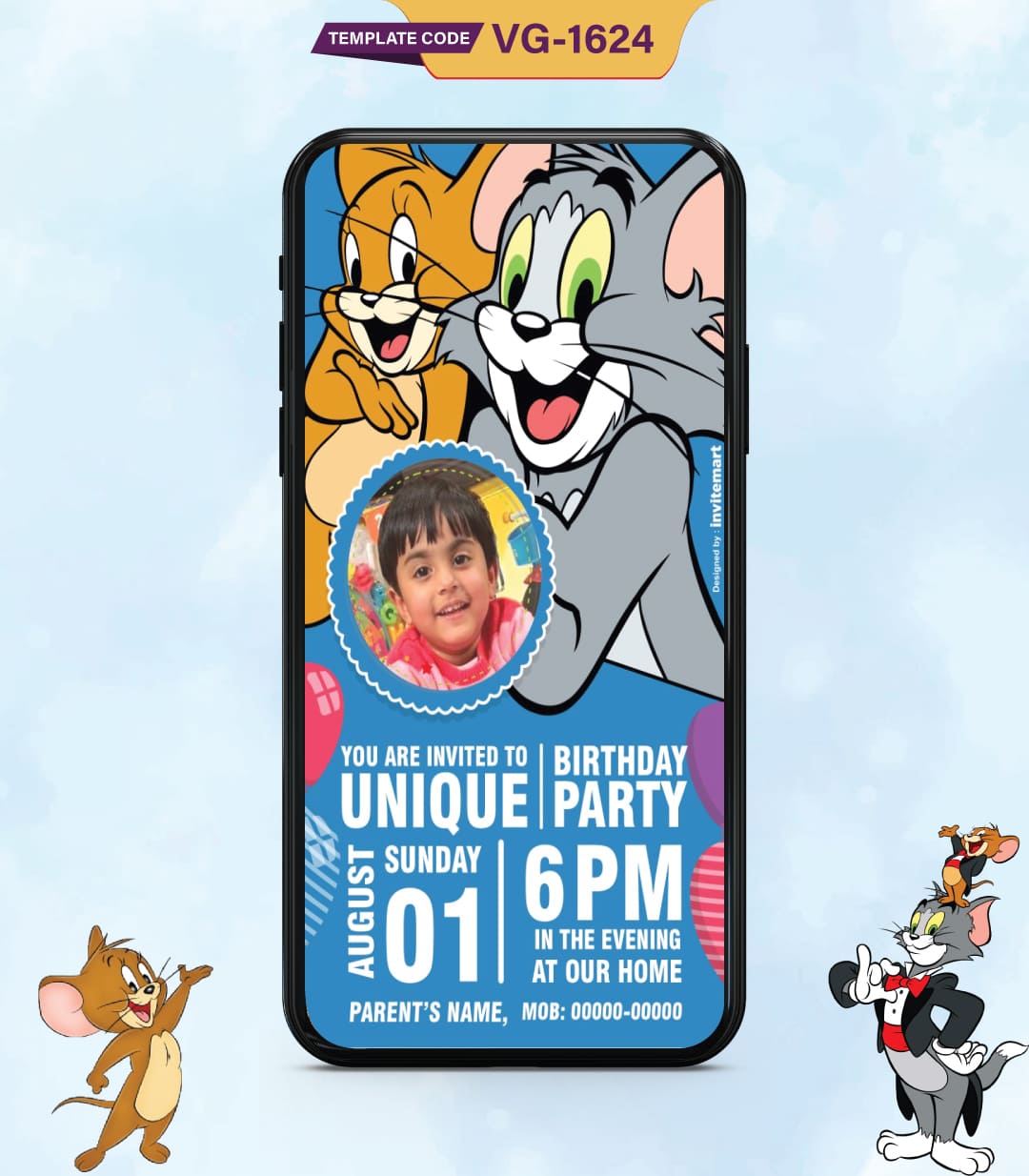 Tom And Jerry Theme Birthday Party Invitation Templates