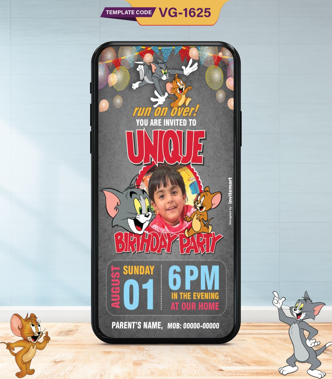 Tom And Jerry Theme Birthday Party Invitation