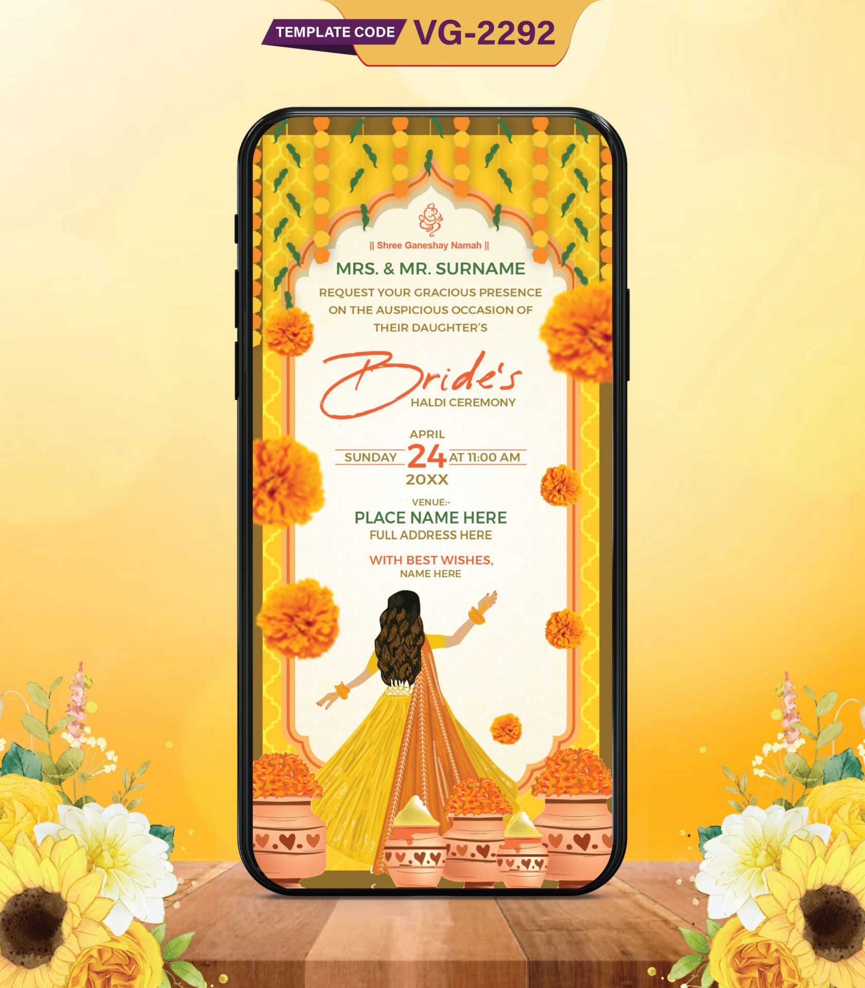Floral Haldi Ceremony Invitation