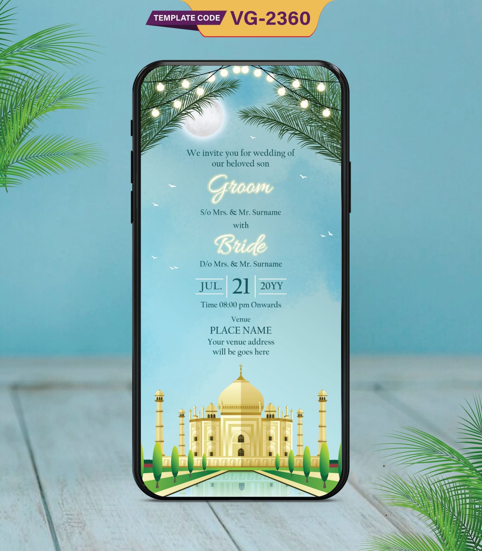 Taj Mahal Wedding Invitation Card