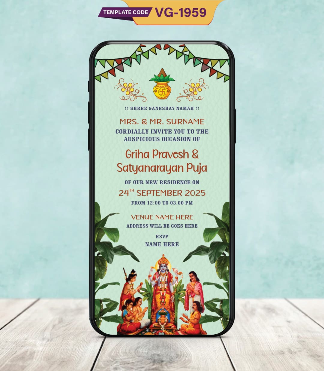 Griha Pravesh & Satyanarayan Puja Invitation Card