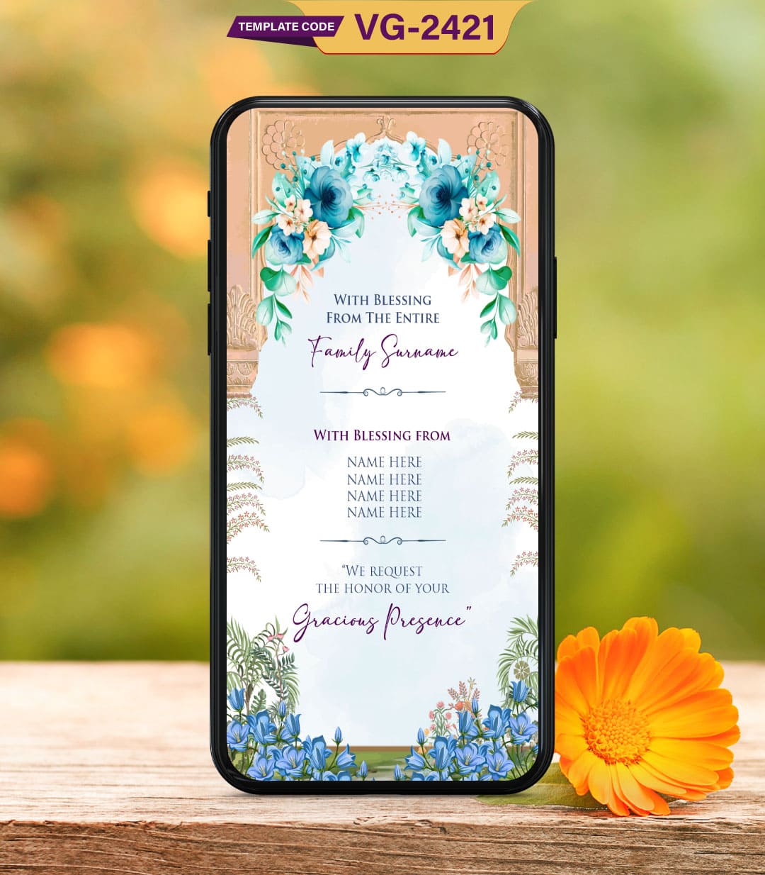 Floral Theme Multiple Function Wedding Card